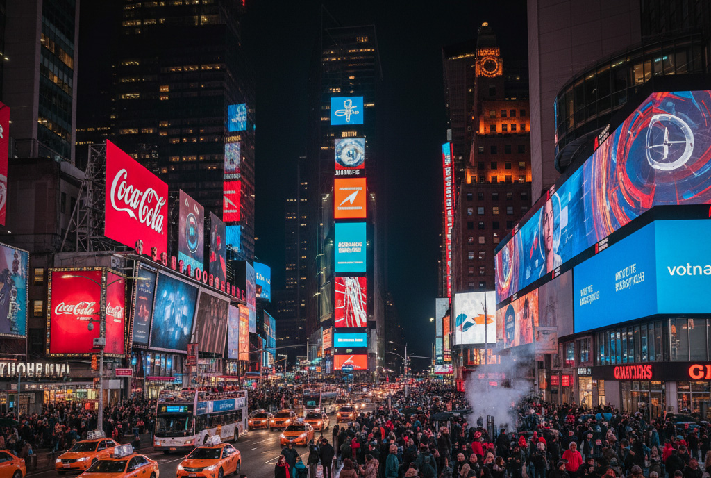 Time Square wygenerowany w AI - kolejny etap - historia reklamy